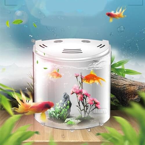 Mini 5L Fish Tank Aquariums USB LED Half Moon Mini Aquarium Acrylic Large Capacity Home Office Desktop Aquatic Fish Pet Supplies