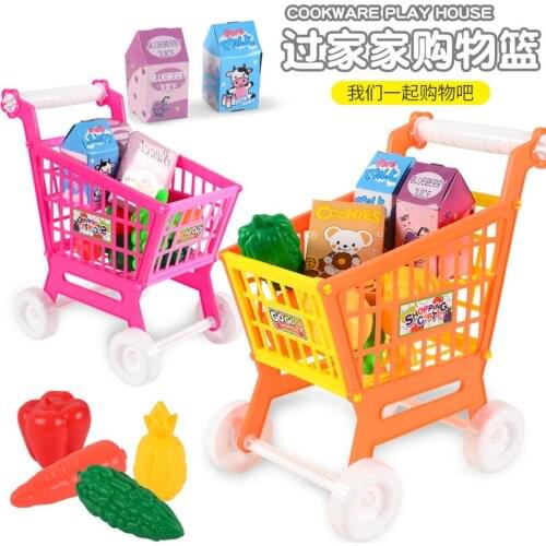 Childrens Toys Educational Mini Shopping Cart 21PCs Role Play Toys Play Supermarket Miniature Doll Trolley Toys for Girls