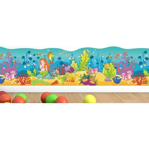 Cartoon Mermaid Fishes Sealife Wall Stickers For Kids Room Bathroom Baseboard Home Decoration 3d Mural Art Waterproof Decals