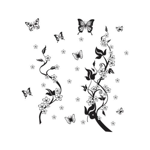 Sticker on the fridge black butterfly vine flower wall stickers kitchen decoration decals on the furniture