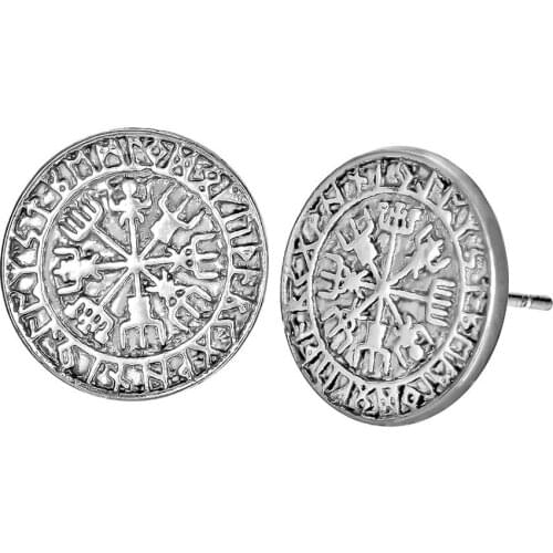 Nostalgia Norse Viking Compass Vegvisir Runes Stud Earings Punk Jewelry For Women