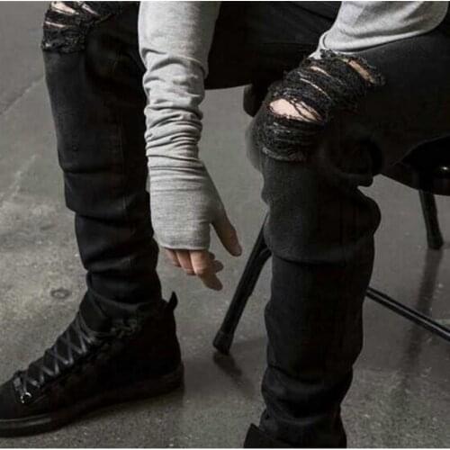 NEW Ripped Jeans Men Destroyed Denim Jeans With Holes Denim Skinny Slim flexible Jean Scratched Biker Jeans Elastic pants