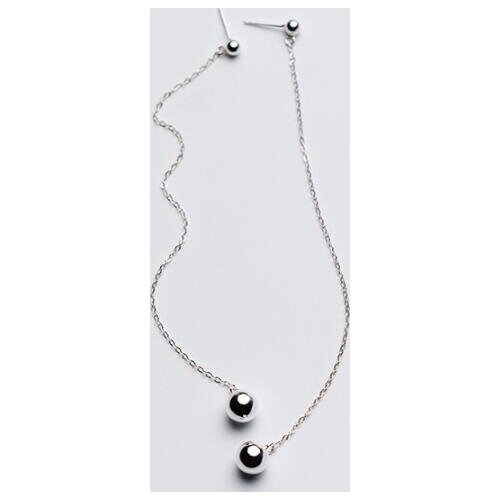 Authentic Real 100% 925 Sterling Silver fine Jewelry Smaller &Bigger polished Lucky round Beads ear long Earrings GTLE2333