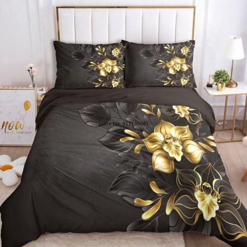 Luxury 3D Butterfly Bedding Sets Duvet Cover Set Quilt Cover and Pillowcase 2-3pcs/set Black Gold Butterfly Bed Set for Wedding