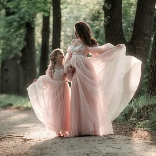 Pink Maternity Dresses For Babyshower Off the Shoulder Long Sleeve Maternity Gown Photography Outfit Pregnancy Women Dress