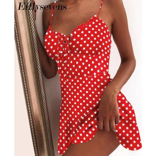 Sexy Beach Dress Women Spaghetti Strap Polka Dot Red Black Blue Green Party Mini Summer Dress Casual Clothing Female 2020