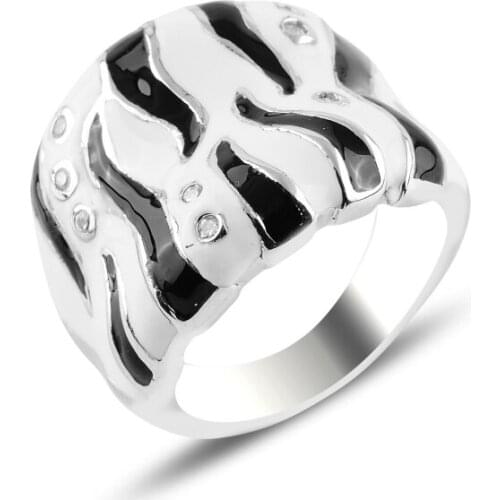 Silver 925 Sterling Enamel & Zircon Crystal Ring