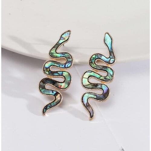 E7829 Punk Abalone Twisted Snake Earrings for Women Long Serpentine Leather Python Snakeskin Earrings Jewelry Wholesale