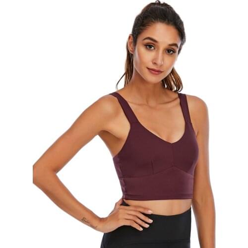 V-neck Medium Support Sports Bra For Women Wirefree Push Up Yoga Bra Cotton Feel Fitness Crop Tank Top Cropped Gym Workout Tops
