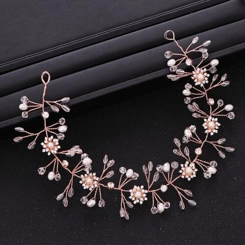 Bridal Hair Accessories Rose Gold Pearl Headband for Wedding Headpieces Hair Vine Leaf Hair Jewelry Wedding Hair Accessories