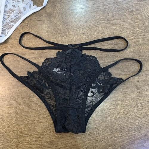 Womens Thong Pants Sexy Lace Panties High Waist Cotton Triangle Pants Seamless Panties Fashion Ribbon G-String Female Lingerie