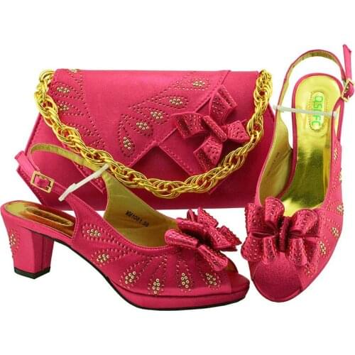 High Heels Women Heel shoes Pumps With bag Sets Fuchsia Color Thick Heels Peep Toe Soft Shoes With Bag women shoes heels MM1081
