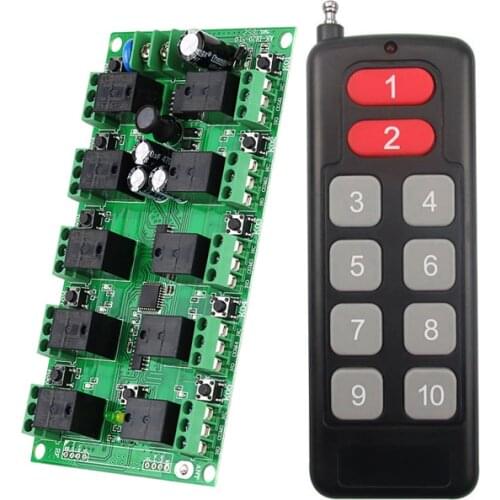 Universal DC 12V 10ch RF wireless remote control switch learning code lamp/ lighting relay