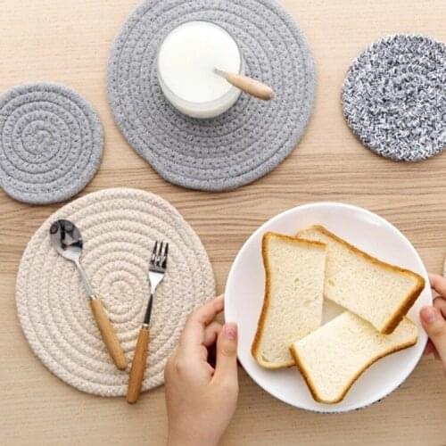 Thicken Solid Cotton Line Table Placemats Kitchen Dinner Pot Cup Insulation Pad Round Anti-hot Mats Bowl Pad Home Decor
