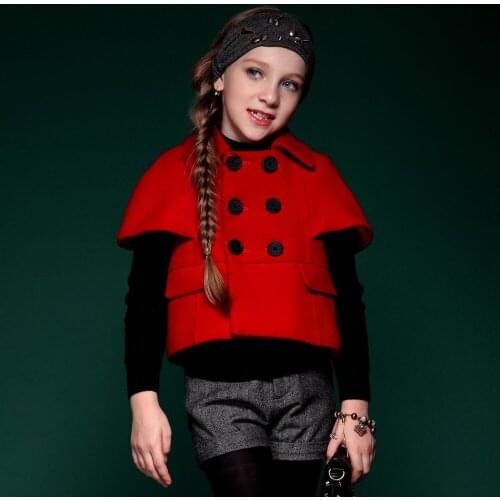 Girls Wool Coats Outerwear Trench Double Breasted Blazer Winter Princess Solid Wool Kids Overcoat Children Clothing 4-10Y 4C0574