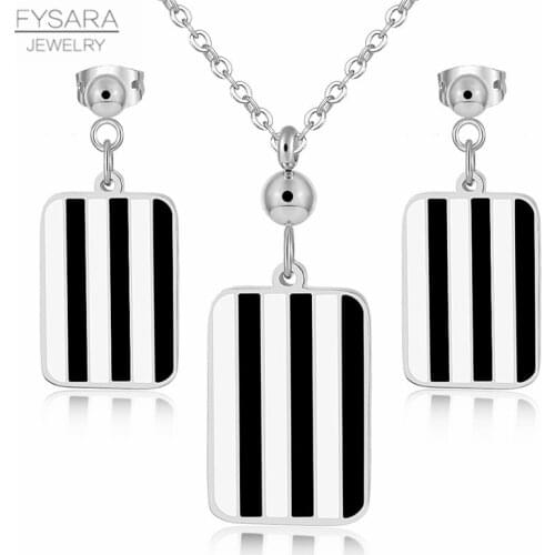 FYSARA Wholesale Famous Brand Jewelry Sets Rectangle Square Pattern Wedding Bridal Jewelry Sets Stainless Steel Enamel Jewelry