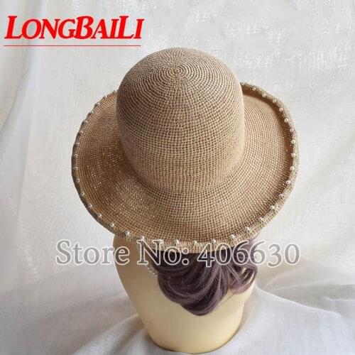 LongBaiLi Summer Raffia Straw Bucket Hats For Women Wide Brim Bow Sun Beach Caps Free Shipping SWDS064