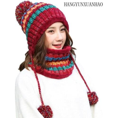 HANGYUNXUANHAO 2019 Winter Knitted Hat Girl Scarf Caps Mask Gorras Bonnet Warm Baggy Winter Hats For Women Skullies Beanies