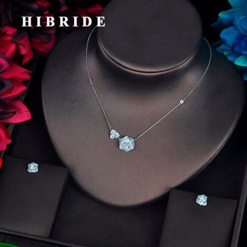 HIBRIDE Classic Flower Pendant Jewelry Sets For Women Dress Accessories Pendientes Luxury Jewelry Set Aretes de mujer N-625