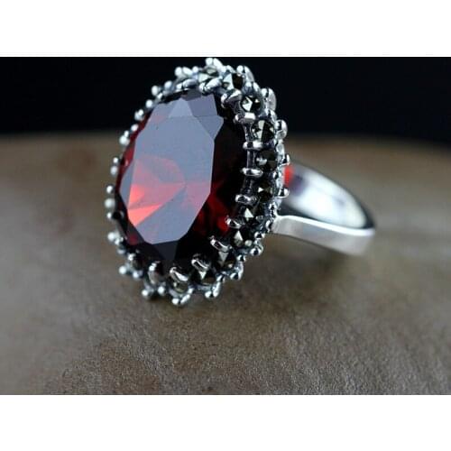 New Real 925 Sterling Silver Ring For Women Vintage Elegant Garnet Gemstone Ring Gift Fine Jewels Wholesale