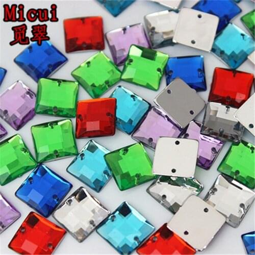 Micui 100PCS 10mm Square Acrylic Rhinestones Crystal Flat Back Beads Sew On Stones For Clothing Craft Decoration ZZ292
