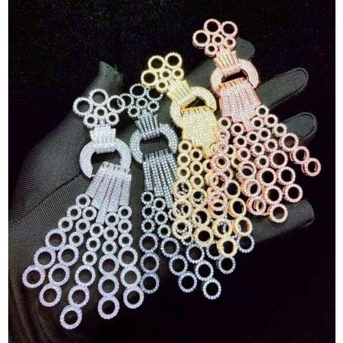 2pcs 24x90mm golden plated cubic zircon Micro Pave pendant tassel