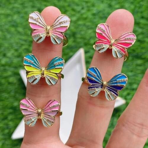 5PCS, Fashion Design Butterfly Rings for Women Elegant Color Enamel Zircon Crystal Wedding Band Rings Chic Jewelry