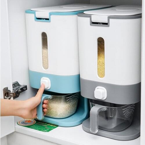 Automatic Plastic Cereal Dispenser Storage Box Measuring Cup Kitchen Food Tank Rice Container Organizer Grain Storage Cans