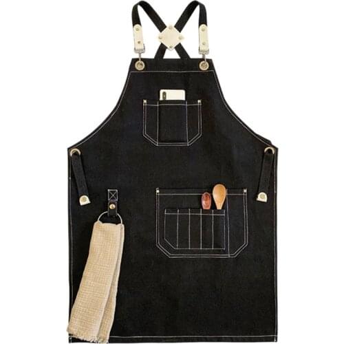 Black Blue Denim Apron Barista Cafe Bartender Pastry Chef Uniform Restaurant Bistro Coffeebar Waitstaff Catering Work Wear B7