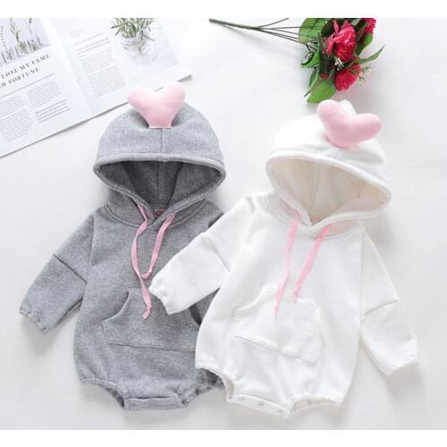 Baby Bodysuit Infant Girls Jumpsuits Newborn Cartoon Love Hoodies Kids Girls Long Sleeved Rompers Autumn Winter Children Clothes