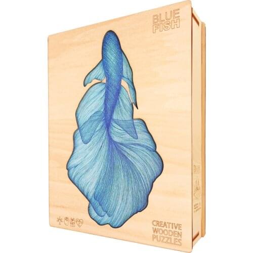 DIY Wooden Animal Puzzle Blue Fish Animal Shapes Wooden Jigsaw Puzzles For Adults Children Educational Toys Wood Crafts Gifts