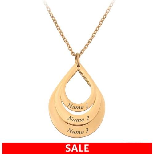 ELANUOYY Personalised Family Name Necklace Drop Shaped Best Gifts