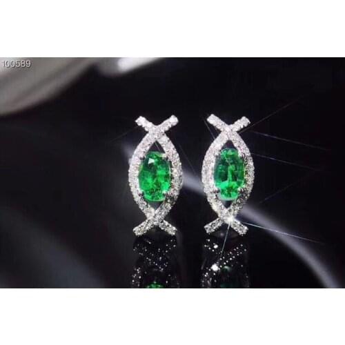 Emerald earring Free shipping Natural real emerald 925 sterling silver earrings 3*5mm 2pcs Gem