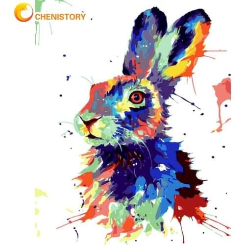 CHENISTORY Framed Oil Painting By Numbers Kits Diy Gift For Adults Handmade Colorful Rabbit Animal Picture Number Acrylic Paints