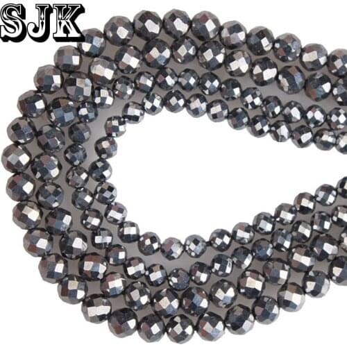 Small Natural Stone Faceted Iron Terahertz Round Beads 2/3/4/5mm Section Loose Beads For Jewelry Making DIY Necklace Earring