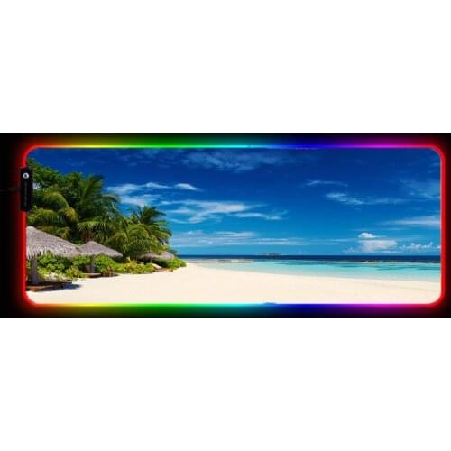 MRGBEST Sea Beach Scenery RGB Large Mouse Pad Oversize Glowing Led Extended Mousepad Non-Slip Base Computer Keyboard Pad Mat