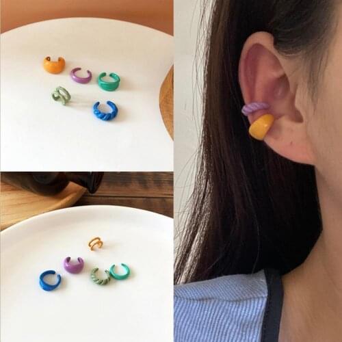 Korean Candy Colorful Dripping Oil Metal Geometric Ear Bone Clip Set No Piercing Geometric Earrings Girly Aesthetic Jewellery