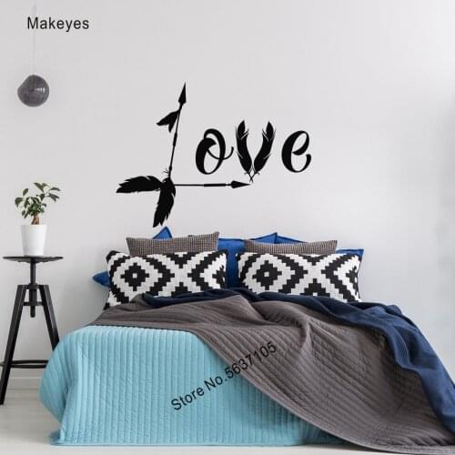 Makeyes Arrow Love Quotes Wall Stickers Home Famly Bedroom Wall Decor Vinyl Decoration Wall Decals Feather Words Wallpaper Q704