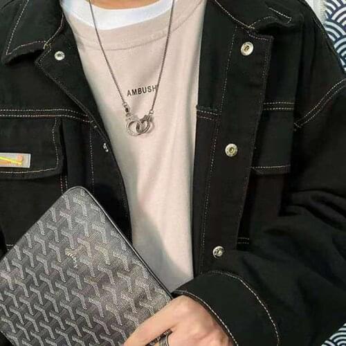 Japan and South Korea Handcuffs Pendant Couple Necklace Wang Yibo Same Sweet Retro Sweater Chain Hip Hop Men and Women