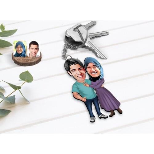 Personalized Valentine Caricature Of Wood Anahtarlık-61