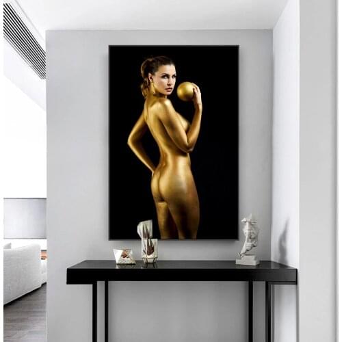 Poster HD Prints Golden Makeup Woman Sexy Girl Canvas Painting Modern Wall Art Living Room Home Decor