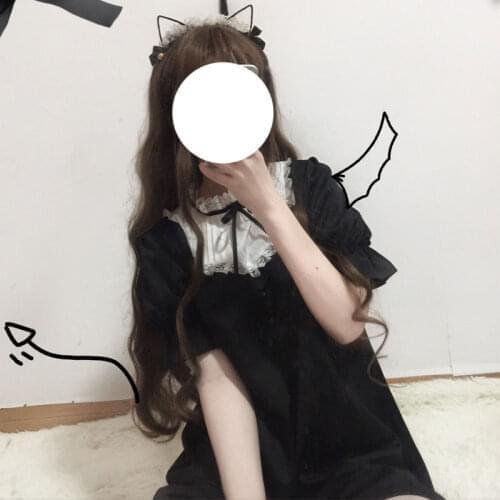 Lolita Dress Sweet Cute Kawaii Girls OP Princess Maid Vintage Ruffles Skirt Puff Sleeve Red Black Pink Women Skirt Round Collar