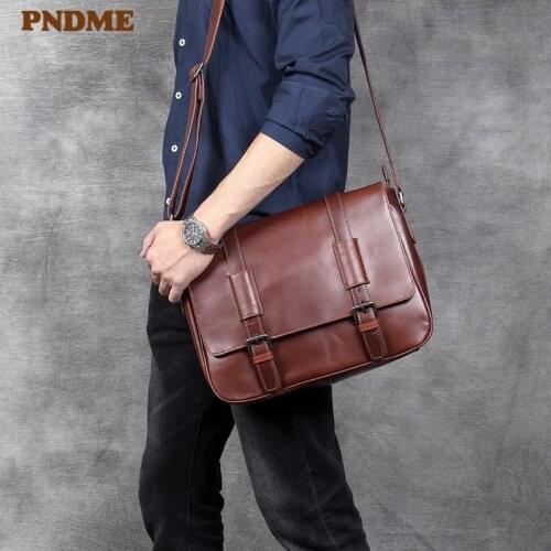 Retro casual genuine leather mens messenger bag high quality luxury real cowhide outdoor daily work shoulder bag satchel