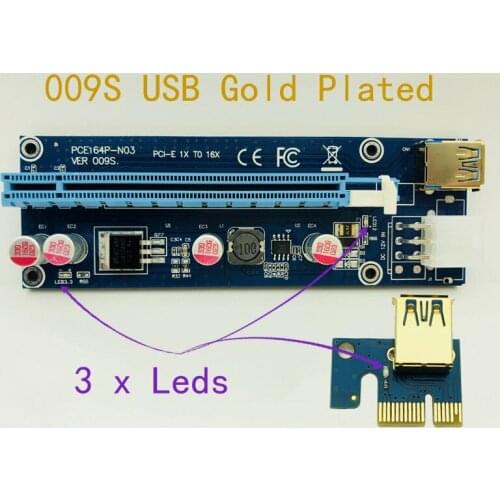 Riser 009S 3x LED PCI-E 1X to 16X Riser Card Extender Adapter SATA to 6Pin Power USB 3.0 Cable for Bitcoin Litecoin Miner Mining