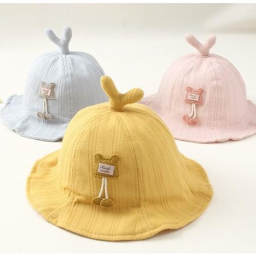Cute Baby Hat Summer Breathable Cotton Boys Girls Bucket Hat Solid Color Infant Toddler Sun Beach Cap