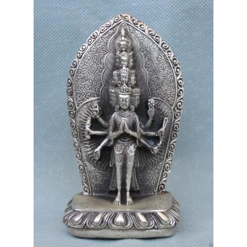 Tibetan Buddhism Silver 1000 Arms Avalokiteshvara of Goddess Guan Yin Statue Tibetan Silver decoration bronze factory outlets