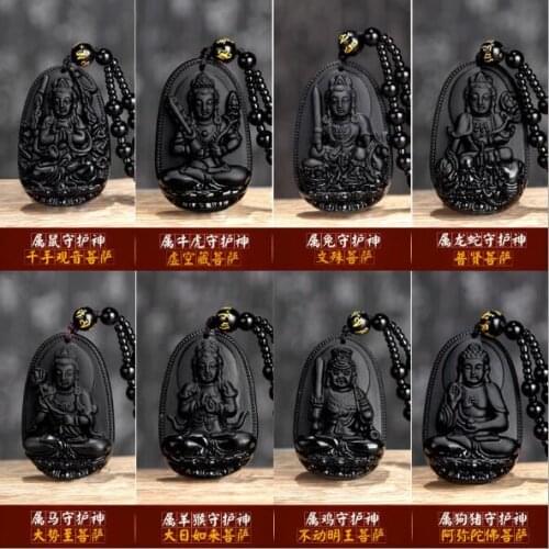 High Quality Unique Natural Black Obsidian Carved Buddha Lucky Amulet Pendant Necklace For Women Men pendants Jewelry