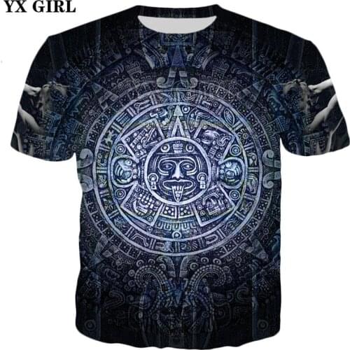 YX GIRL Drop shipping 2018 summer New Fashion 3d t-shirt Men Women Tee shirts Maya Totem Funny Print Casual tee tops