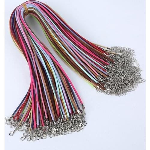 Suede cord 27mm 30pcs/lot Mix colour Korean Velvet Cord Necklace Rope:45cm+Chain: 5cm with Lobster Clasp DIY Jewelry Accessories