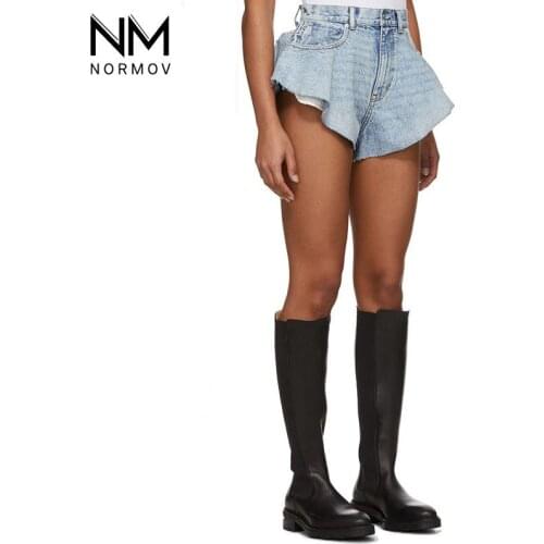NORMOV Women Summer Sexy Shorts Denim Washed Pockets Zippers Bottoms Casual Shorts Skirts Female Streetwear